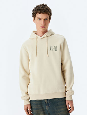 İşlemeli Şardonlu Pamuklu Kapşonlu Sweatshirt