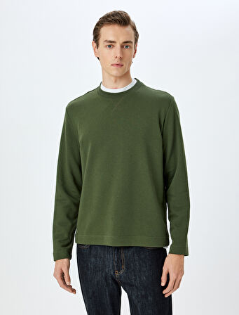 Uzun Kollu Pamuklu Dikiş Detaylı Bisiklet Yaka Sweatshirt