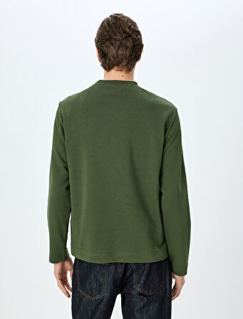 Uzun Kollu Pamuklu Dikiş Detaylı Bisiklet Yaka Sweatshirt