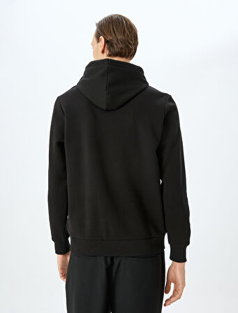 Slogan Baskılı Pamuk Karışımlı Şardonlu Kapşonlu Sweatshirt