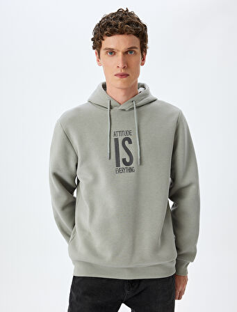 Slogan İşlemeli Pamuk Karışımlı Şardonlu Kapşonlu Sweatshirt