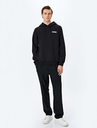 Pamuk Karışımlı Şardonlu Slogan Baskılı Kapşonlu Sweatshirt