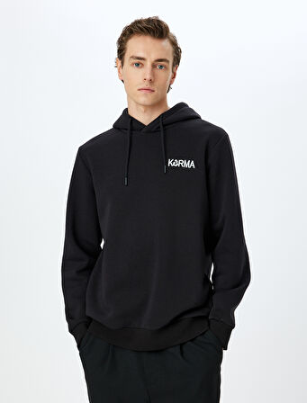 Pamuk Karışımlı Şardonlu Slogan Baskılı Kapşonlu Sweatshirt