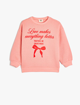 Sweatshirt Fiyonk Baskılı Uzun Kollu Bisiklet Yaka Pamuk Karışımlı Şardonlu 