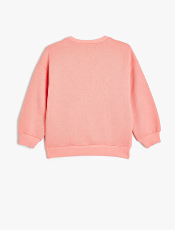 Sweatshirt Fiyonk Baskılı Uzun Kollu Bisiklet Yaka Pamuk Karışımlı Şardonlu 