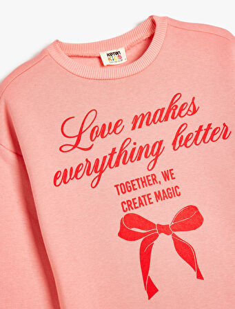 Sweatshirt Fiyonk Baskılı Uzun Kollu Bisiklet Yaka Pamuk Karışımlı Şardonlu 