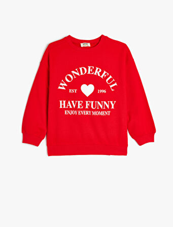 Sweatshirt Slogan Baskılı Uzun Kollu Bisiklet Yaka Pamuklu