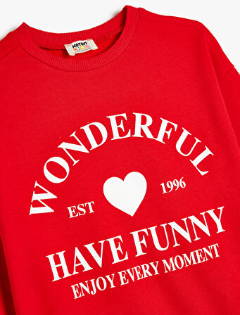 Sweatshirt Slogan Baskılı Uzun Kollu Bisiklet Yaka Pamuklu