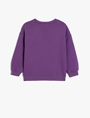 Sweatshirt Köpek Baskılı Uzun Kollu Bisiklet Yaka Şardonlu