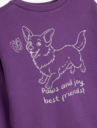 Sweatshirt Köpek Baskılı Uzun Kollu Bisiklet Yaka Şardonlu