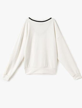 Çizgili Modal Karışımlı Oversize V Yaka Spor Sweatshirt