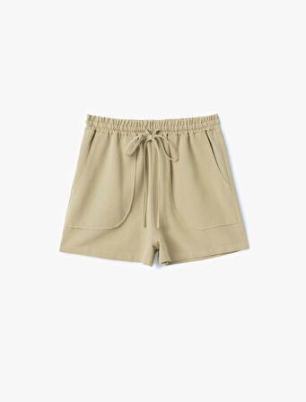 Beli Bağcıklı Keten Karışımlı Cepli Mini Şort