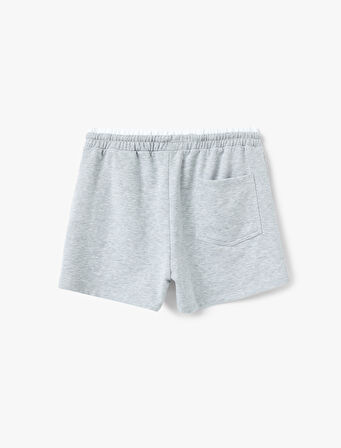 Çift Bel Detaylı Bağcıklı Etiket Baskılı Cepli Mini Spor Şort