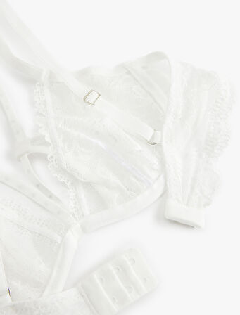 Transparan Taş Detaylı Balenli Dantelli Sütyen