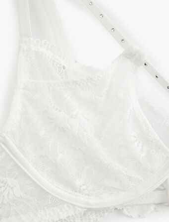 Transparan Taş Detaylı Balenli Dantelli Sütyen