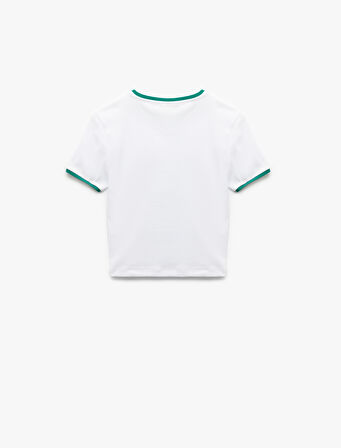 Pamuklu Kısa Kollu Bisiklet Yaka Tenis Temalı Baskılı Kadın Tişört