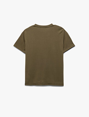 Bisiklet Yaka Kısa Kollu Baskılı Kadın Tişört