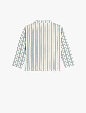 Uzun Kollu Cep Detaylı Hakim Yaka Çizgili Gömlek