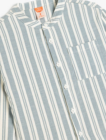 Uzun Kollu Cep Detaylı Hakim Yaka Çizgili Gömlek