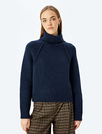 Balıkçı Yaka Dikiş Detaylı Uzun Kollu Triko Kazak