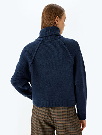 Balıkçı Yaka Dikiş Detaylı Uzun Kollu Triko Kazak