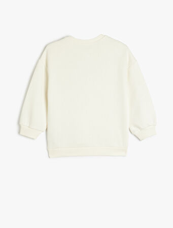 Panda Baskılı Uzun Kollu Bisiklet Yaka Şardonlu Sweatshirt