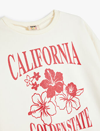 Baskılı Uzun Kollu Bisiklet Yaka Sweatshirt