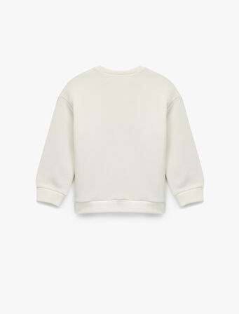 Şardonlu Uzun Kollu Bisiklet Yaka Baskılı Sweatshirt