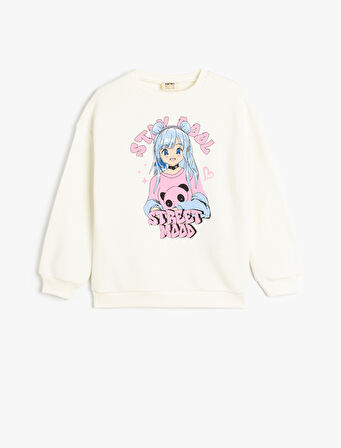 Sweatshirt Anime Baskılı Uzun Kollu Bisiklet Yaka Şardonlu 