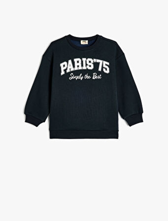 Sweatshirt Slogan Baskılı Uzun Kollu Bisiklet Yaka Pamuklu