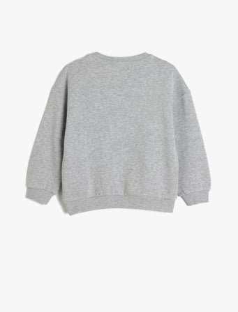 Slogan Baskılı Uzun Kollu Bisiklet Yaka Sweatshirt