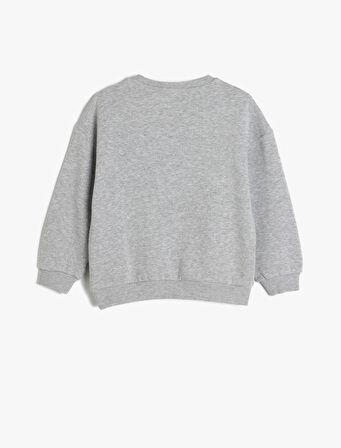 Slogan Baskılı Uzun Kollu Bisiklet Yaka Sweatshirt