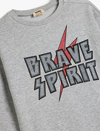 Slogan Baskılı Uzun Kollu Bisiklet Yaka Sweatshirt