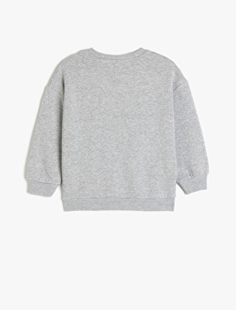 Baskılı Pamuklu Uzun Kollu Bisiklet Yaka Şardonlu Sweatshirt