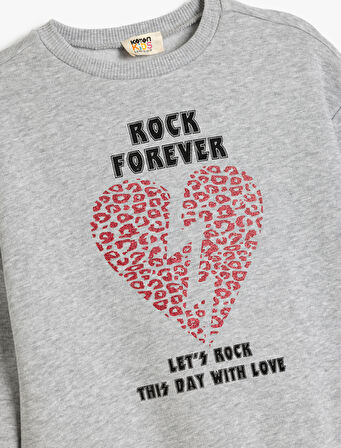 Baskılı Pamuklu Uzun Kollu Bisiklet Yaka Şardonlu Sweatshirt