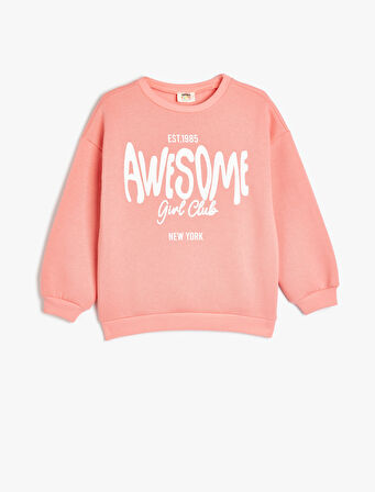 Sweatshirt Slogan Baskılı Uzun Kollu Bisiklet Yaka Pamuk Karışımlı Şardonlu 