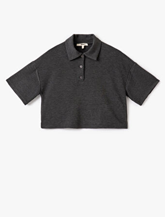 Modal Rahat Kalıp Kısa Kollu Polo Yaka Crop Tişört