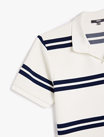 Viskon Karışımlı Regular Fit Kısa Kollu Çizgili Polo Yaka Tişört