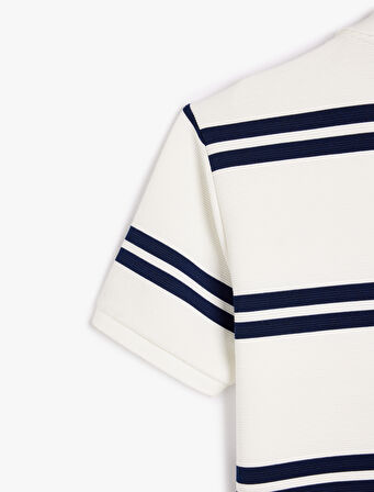 Viskon Karışımlı Regular Fit Kısa Kollu Çizgili Polo Yaka Tişört