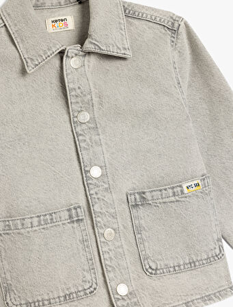 Pamuklu Uzun Kollu Cep Detaylı Denim Ceket