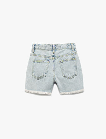 Pamuklu Cep Detaylı Çiçekli Denim Şort