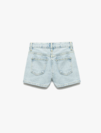 Zımba Detaylı Cepli Pamuklu Denim Şort