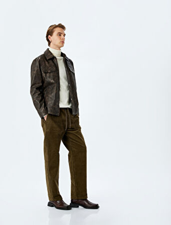 Pamuklu Beli Bağcıklı Fitilli Kadife Jogger Pantolon