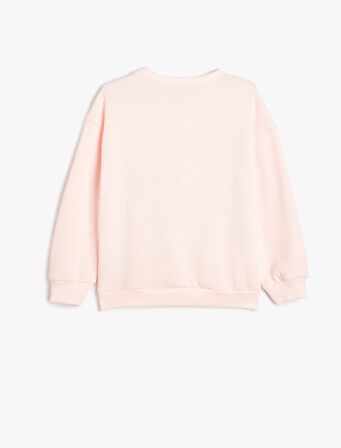 Sweatshirt Waffle Baskılı Bisiklet Yaka Uzun Kollu Pamuklu