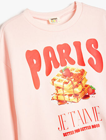 Sweatshirt Waffle Baskılı Bisiklet Yaka Uzun Kollu Pamuklu