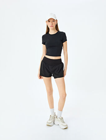Slim Fit Kısa Kollu Bisiklet Yaka Crop Spor Tişört