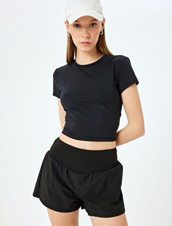 Slim Fit Kısa Kollu Bisiklet Yaka Crop Spor Tişört