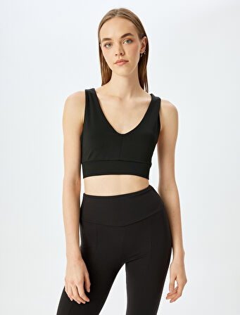 U Yaka Kaplı Çapraz Askılı Slim Fit Sporcu Sütyeni