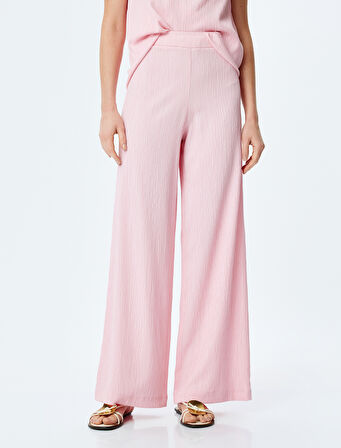 Dokulu Yüksek Bel Rahat Kalıp Geniş Paça Pantolon