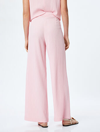 Dokulu Yüksek Bel Rahat Kalıp Geniş Paça Pantolon